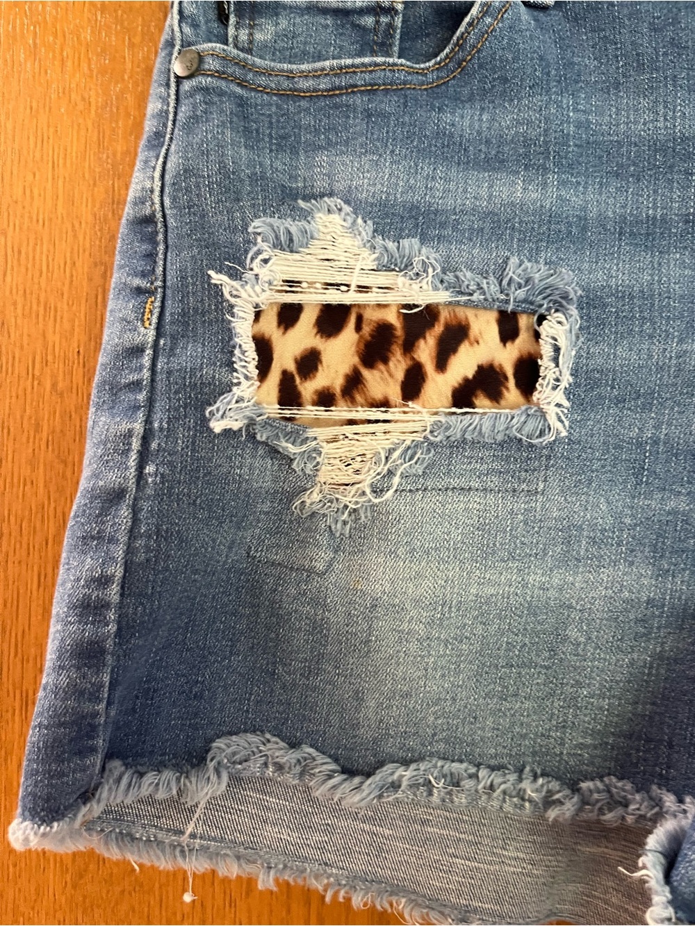 Judy Blue Distressed Denim Shorts with Leopard Patchwork - Picture 4 of 7